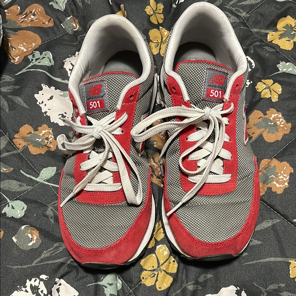 New Balance 501 Red and Gray Sneakers